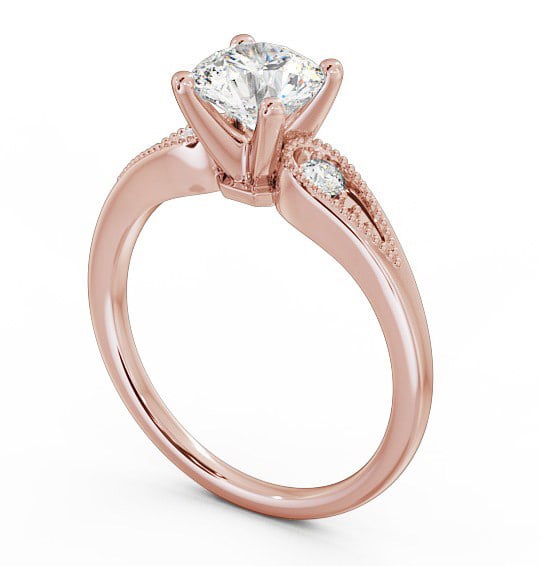 Round Diamond Engagement Ring 9K Rose Gold Solitaire With Side Stones - Agria ENRD78_RG_THUMB1