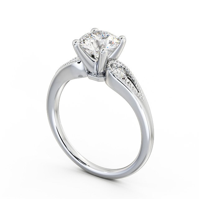 Round Diamond Engagement Ring Palladium Solitaire With Side Stones - Agria ENRD78_WG_SIDE