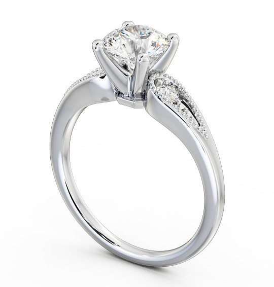Round Diamond Engagement Ring 9K White Gold Solitaire With Side Stones - Agria ENRD78_WG_THUMB1