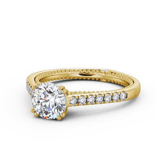  Round Diamond Engagement Ring 9K Yellow Gold Solitaire With Side Stones - Pascala ENRD80_YG_THUMB2 
