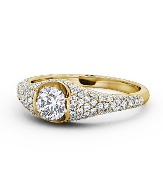  Pave 1.02ct Round Diamond Engagement Ring 18K Yellow Gold Solitaire - Azara ENRD83_YG_THUMB2 