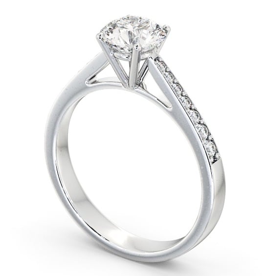 Round Diamond Engagement Ring 18K White Gold Solitaire With Side Stones - Seatle ENRD8S_WG_THUMB1