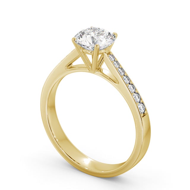 Round Diamond Engagement Ring 9K Yellow Gold Solitaire With Side Stones - Seatle ENRD8S_YG_SIDE
