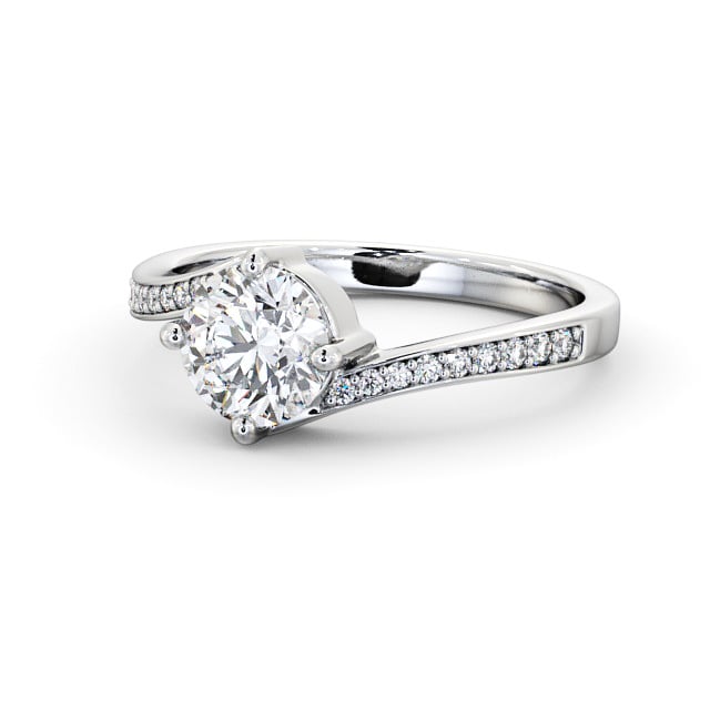 Round Diamond Engagement Ring Platinum Solitaire With Side Stones - Latika ENRD93_WG_FLAT