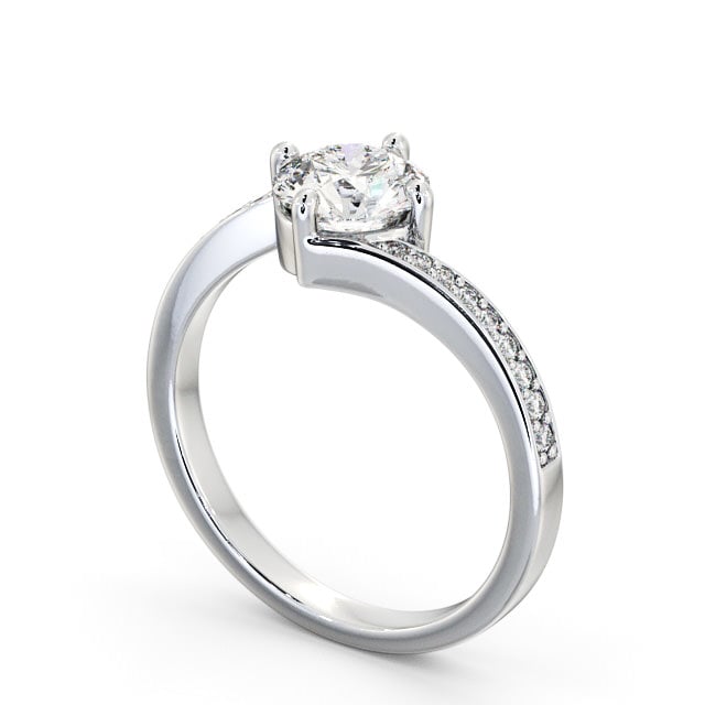 Round Diamond Engagement Ring Platinum Solitaire With Side Stones - Latika ENRD93_WG_SIDE