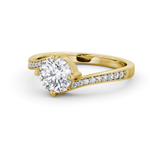 Round Diamond Engagement Ring 9K Yellow Gold Solitaire With Side Stones - Latika ENRD93_YG_FLAT