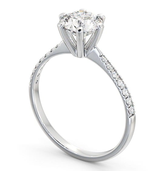  Round Diamond Engagement Ring 18K White Gold Solitaire With Side Stones - Zella ENRD98S_WG_THUMB1 