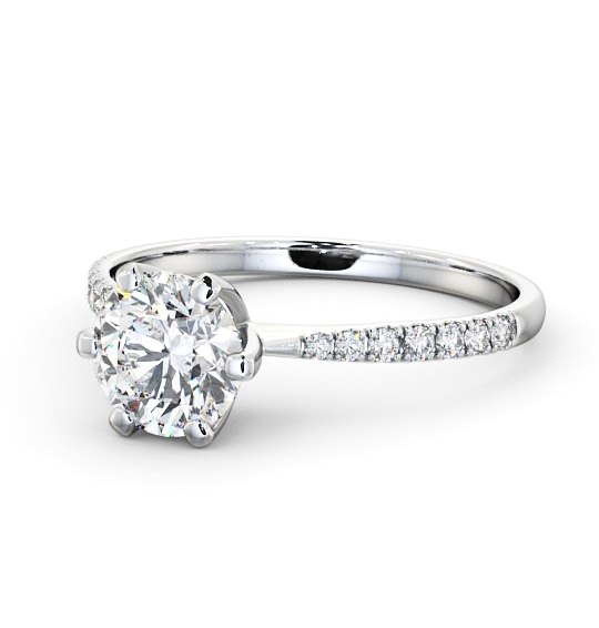  Round Diamond Engagement Ring 18K White Gold Solitaire With Side Stones - Zella ENRD98S_WG_THUMB2 