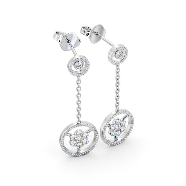 Drop Round Diamond Earrings 9K White Gold - Vivienne ERG106_WG_FLAT