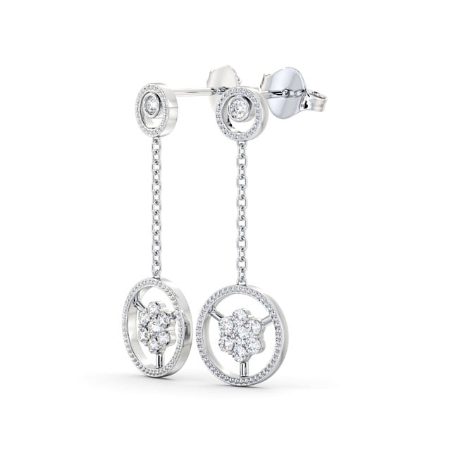 Drop Round Diamond Earrings 9K White Gold - Vivienne ERG106_WG_SIDE