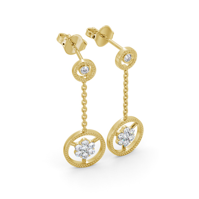 Drop Round Diamond Earrings 18K Yellow Gold - Vivienne ERG106_YG_FLAT