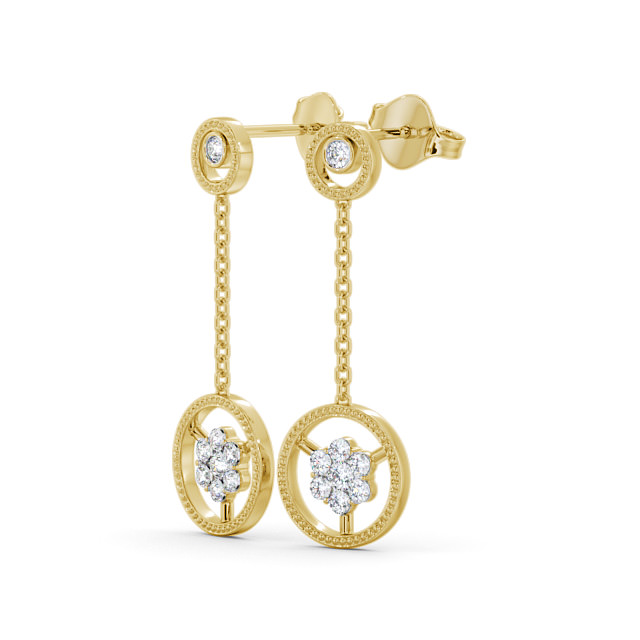 Drop Round Diamond Earrings 18K Yellow Gold - Vivienne ERG106_YG_SIDE