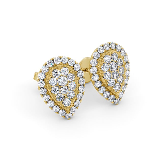 Cluster Round Diamond 1.05ct Earrings 9K Yellow Gold - Laramie ERG116_YG_FLAT