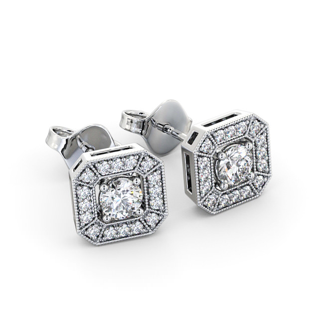 Halo Round Diamond Earrings 9K White Gold - Silonia ERG117_WG_FLAT