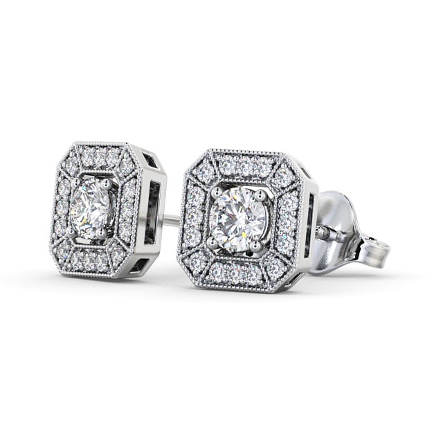 Halo Round Diamond Earrings 9K White Gold - Silonia ERG117_WG_SIDE