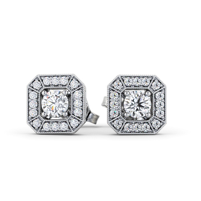 Halo Round Diamond Earrings 9K White Gold - Silonia ERG117_WG_UP