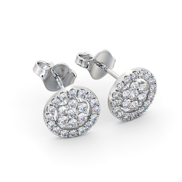 Cluster Round Diamond Earrings 18K White Gold - Comos ERG118_WG_FLAT