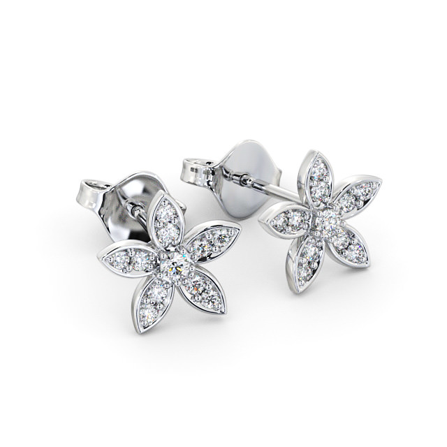 Floral Design Round Diamond Earrings 18K White Gold - Zalipa ERG121_WG_FLAT
