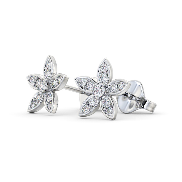 Floral Design Round Diamond Earrings 18K White Gold - Zalipa ERG121_WG_SIDE