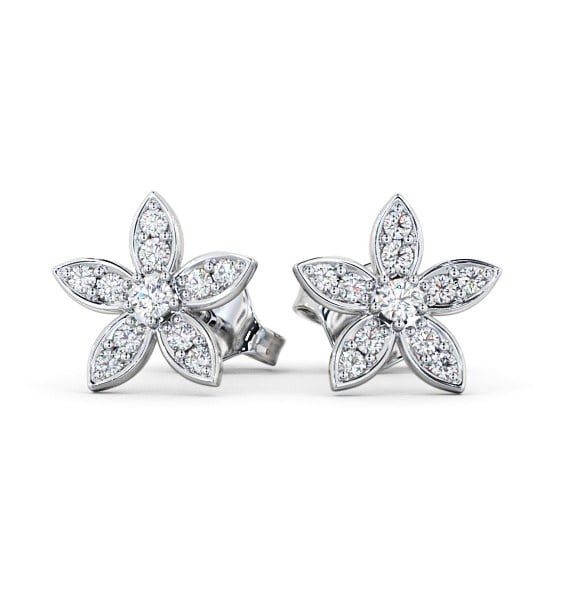  Floral Design Round Diamond Earrings 9K White Gold - Zalipa ERG121_WG_THUMB2 