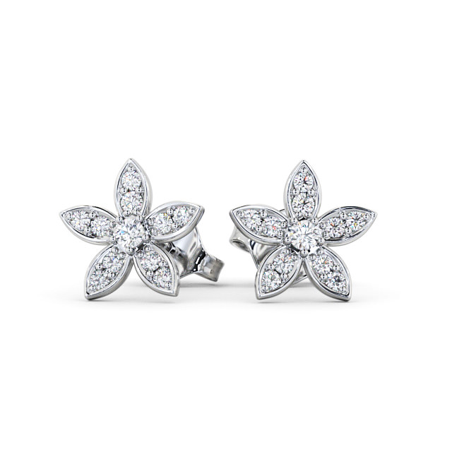 Floral Design Round Diamond Earrings 18K White Gold - Zalipa ERG121_WG_UP