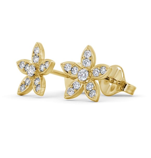  Floral Design Round Diamond Earrings 18K Yellow Gold - Zalipa ERG121_YG_THUMB1 