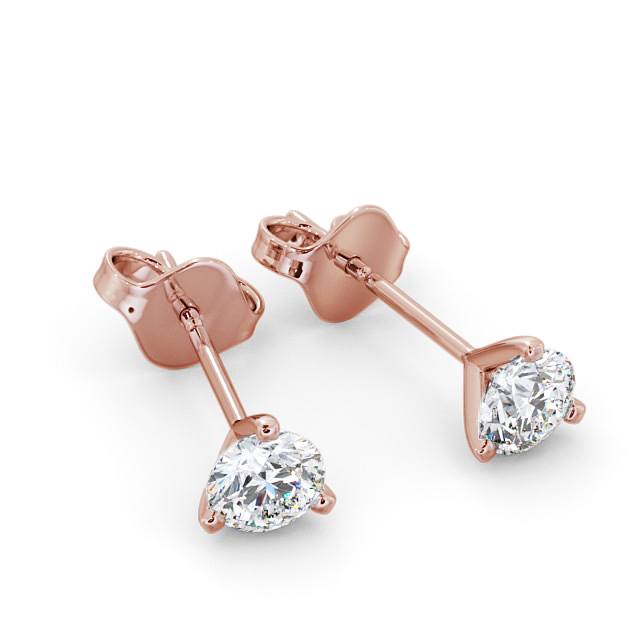 Round Diamond Three Claw Stud Earrings 18K Rose Gold - Carel ERG126_RG_FLAT