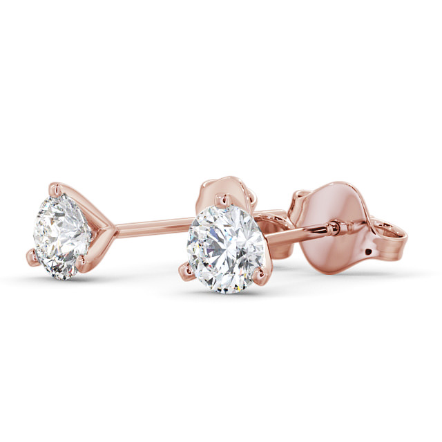 Round Diamond Three Claw Stud Earrings 9K Rose Gold - Carel ERG126_RG_SIDE