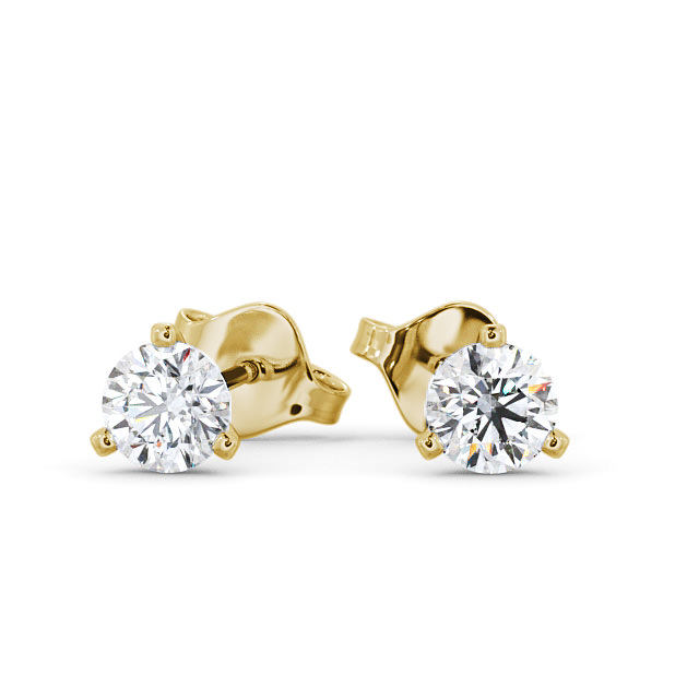 Round Diamond Three Claw Stud Earrings 18K Yellow Gold - Carel ERG126_YG_UP