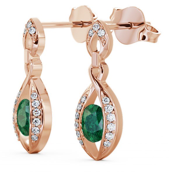  Drop Style Emerald and Diamond 1.16ct Earrings 9K Rose Gold - Ingoe ERG12GEM_RG_EM_THUMB1 
