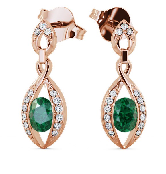  Drop Style Emerald and Diamond 1.16ct Earrings 9K Rose Gold - Ingoe ERG12GEM_RG_EM_THUMB2 