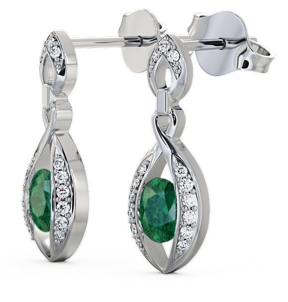  Drop Style Emerald and Diamond 1.16ct Earrings 9K White Gold - Ingoe ERG12GEM_WG_EM_THUMB1 