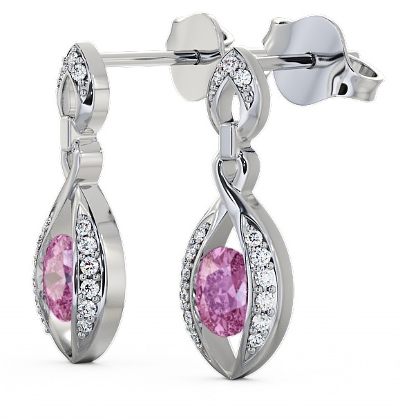  Drop Style Pink Sapphire and Diamond 1.32ct Earrings 9K White Gold - Ingoe ERG12GEM_WG_PS_THUMB1 