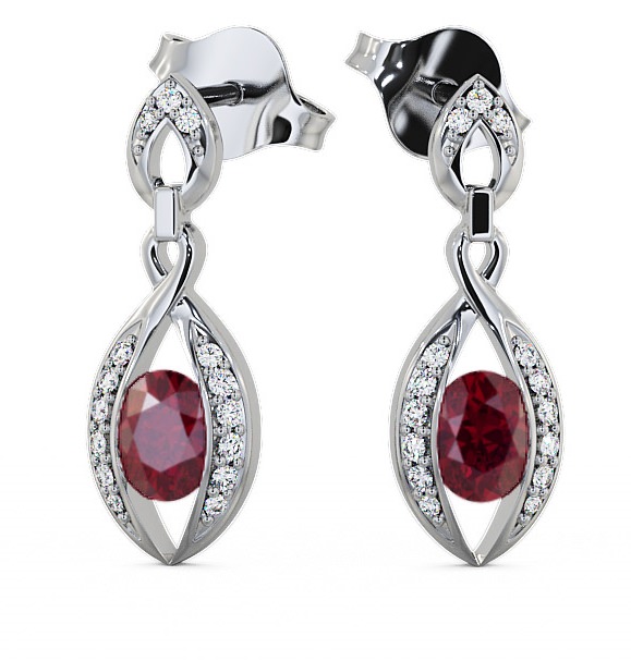  Drop Style Ruby and Diamond 1.32ct Earrings 9K White Gold - Ingoe ERG12GEM_WG_RU_THUMB2 