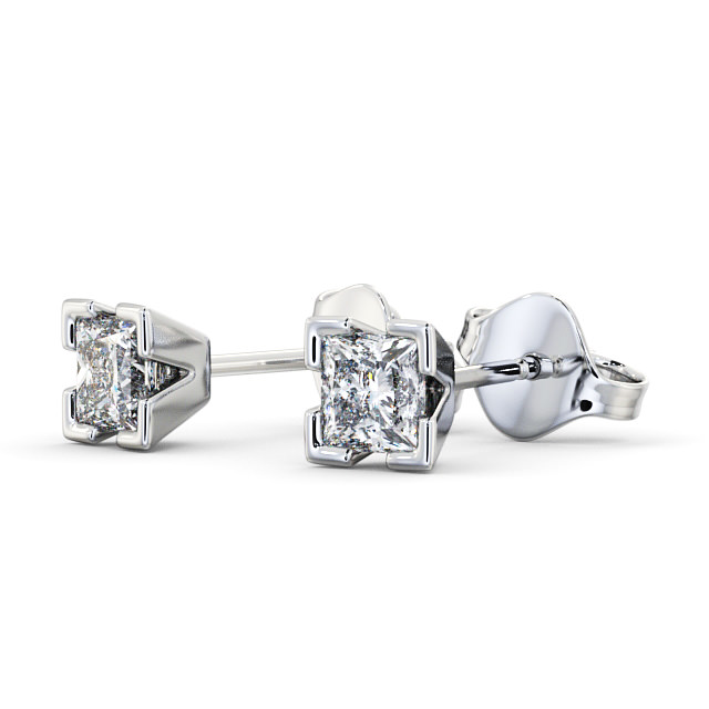 Princess Diamond Split Bezel Stud Earrings 18K White Gold - Emol ERG130_WG_SIDE