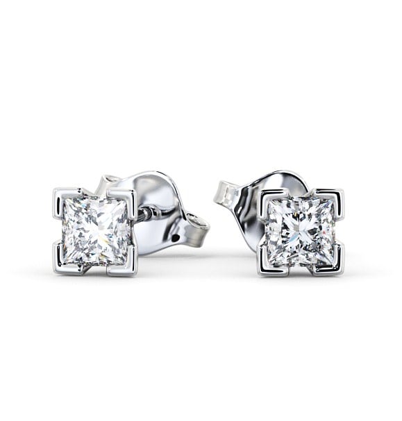  Princess Diamond Split Bezel Stud Earrings 18K White Gold - Emol ERG130_WG_THUMB2 