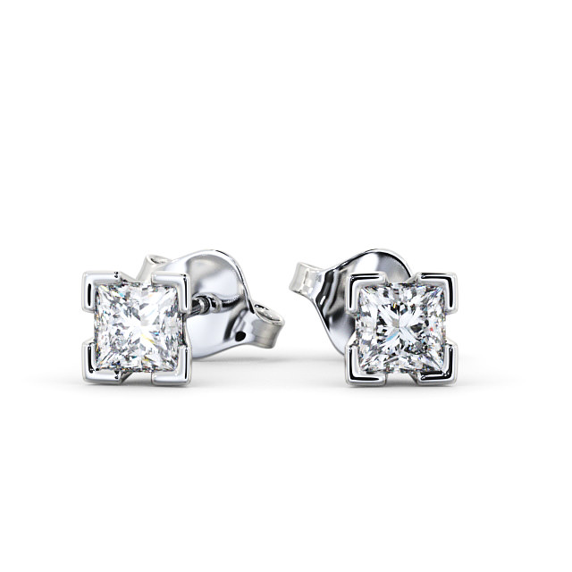 Princess Diamond Split Bezel Stud Earrings 18K White Gold - Emol ERG130_WG_UP