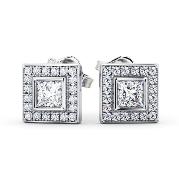  Halo Princess Diamond Earrings 18K White Gold - Milton ERG131_WG_THUMB2 