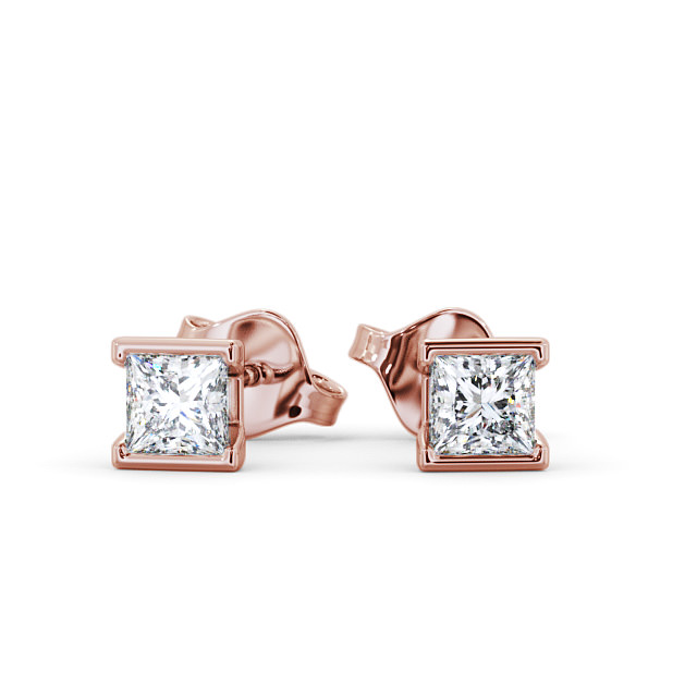 Princess Diamond Open Bezel Stud Earrings 18K Rose Gold - Ligor ERG132_RG_UP