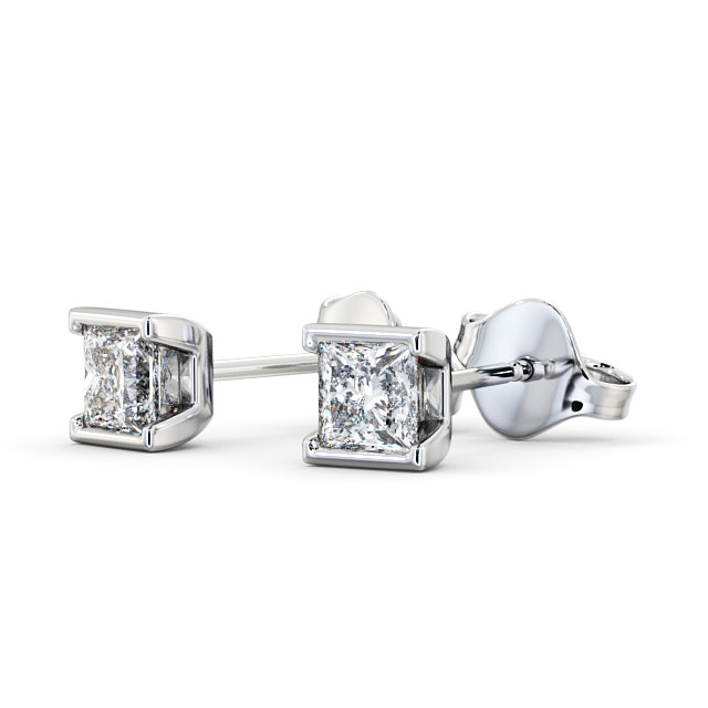 Princess Diamond Open Bezel Stud Earrings 18K White Gold - Ligor ERG132_WG_SIDE