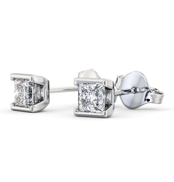  Princess Diamond Open Bezel Stud Earrings 9K White Gold - Ligor ERG132_WG_THUMB1 