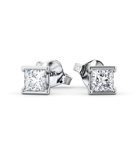 Princess Diamond Open Bezel Stud Earrings 9K White Gold - Ligor ERG132_WG_THUMB2 