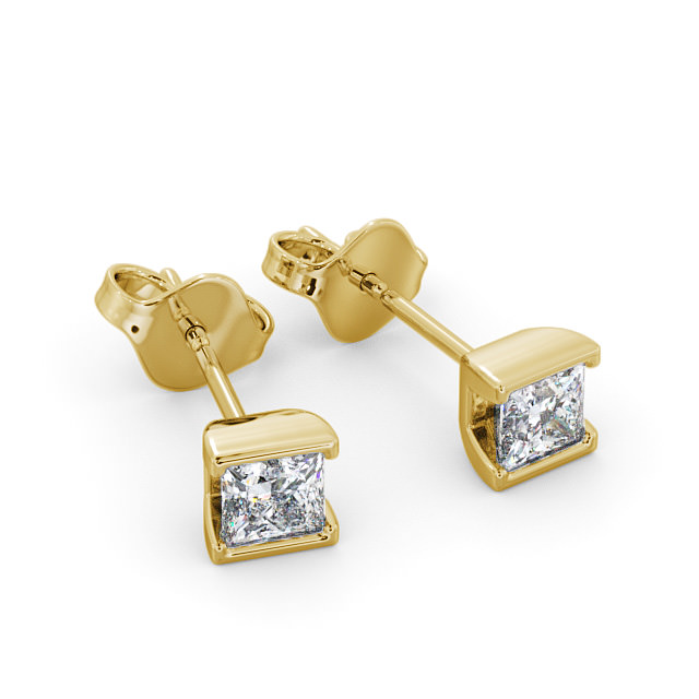 Princess Diamond Open Bezel Stud Earrings 18K Yellow Gold - Ligor ERG132_YG_FLAT