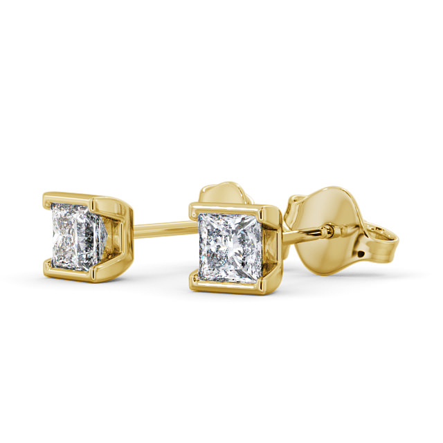 Princess Diamond Open Bezel Stud Earrings 18K Yellow Gold - Ligor ERG132_YG_SIDE