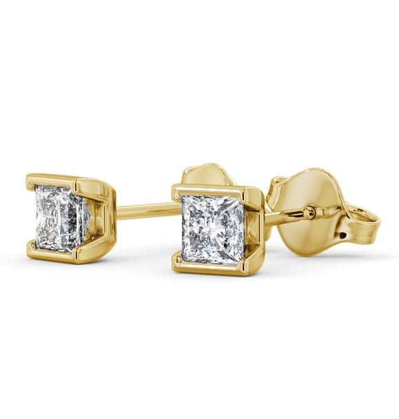 Princess Diamond Open Bezel Stud Earrings 18K Yellow Gold - Ligor ERG132_YG_THUMB1