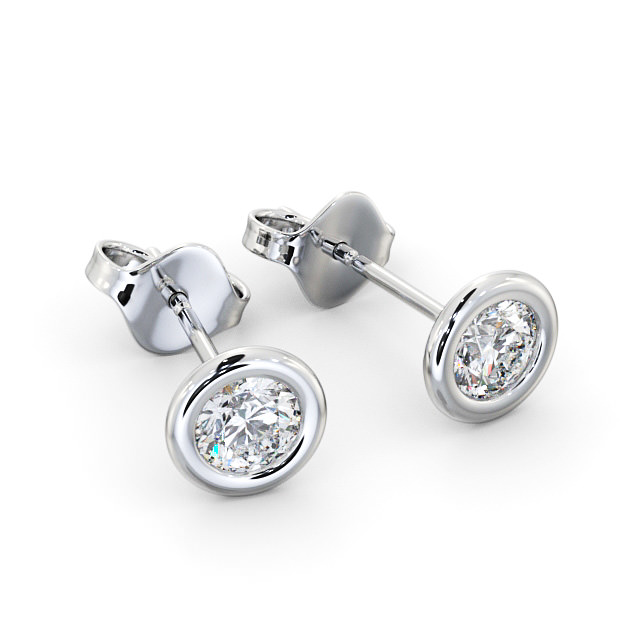 Round Diamond Open Bezel Stud Earrings 18K White Gold - Soprena ERG133_WG_FLAT