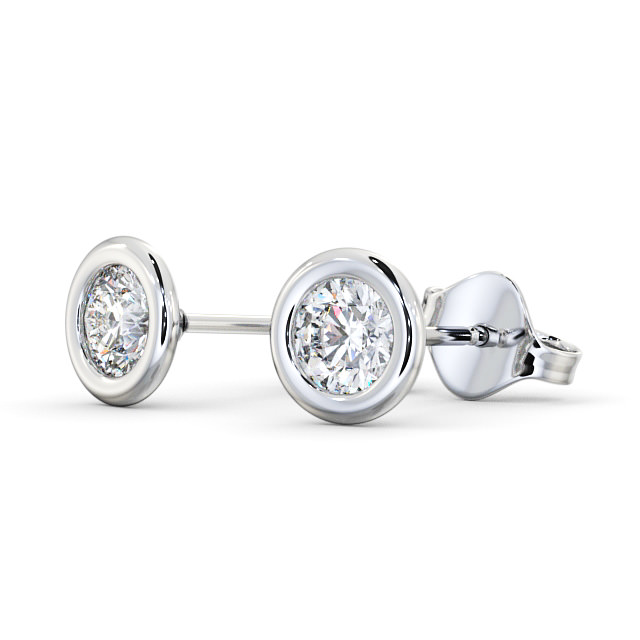 Round Diamond Open Bezel Stud Earrings 18K White Gold - Soprena ERG133_WG_SIDE