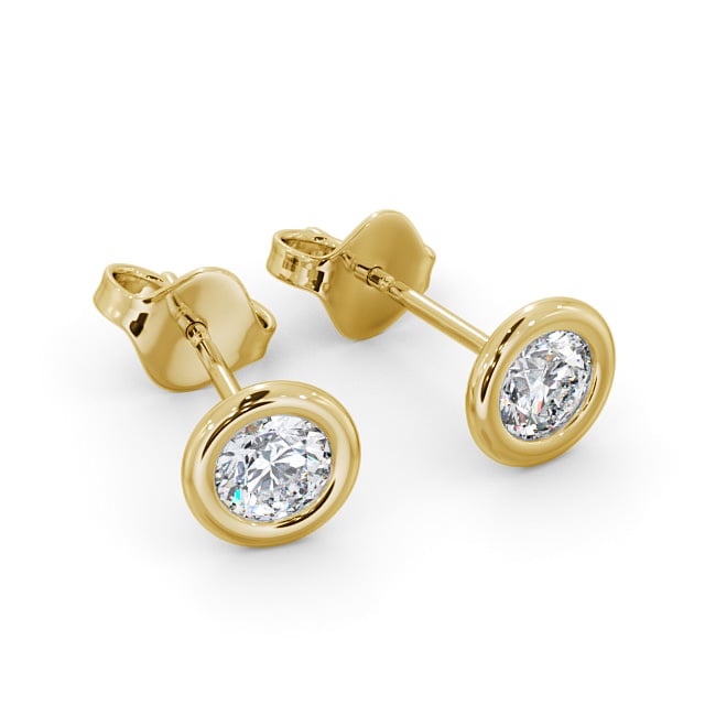 Round Diamond Open Bezel Stud Earrings 9K Yellow Gold - Soprena ERG133_YG_FLAT