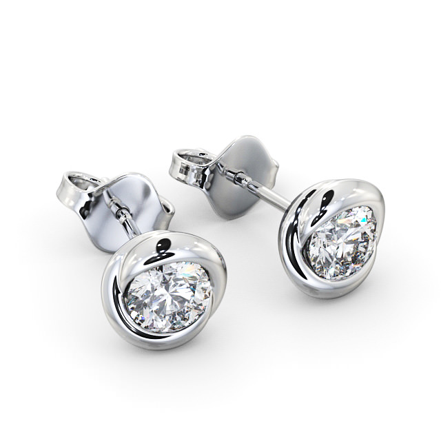 Round Diamond Bezel Stud Earrings 18K White Gold - April ERG135_WG_FLAT
