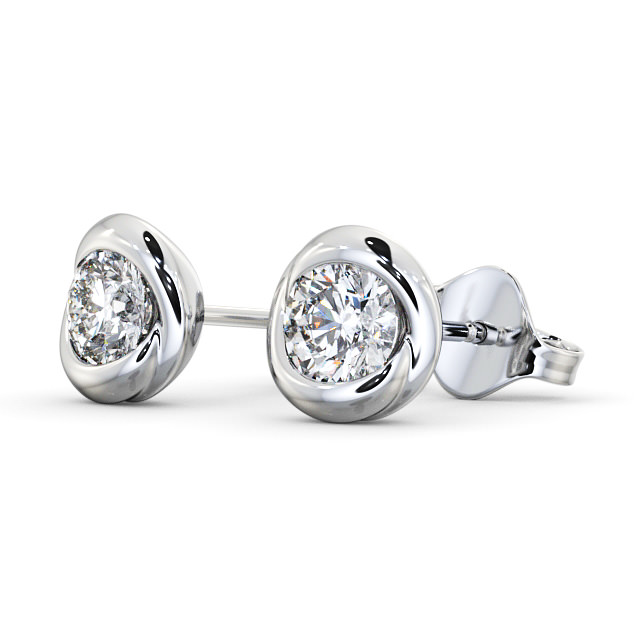 Round Diamond Bezel Stud Earrings 18K White Gold - April ERG135_WG_SIDE